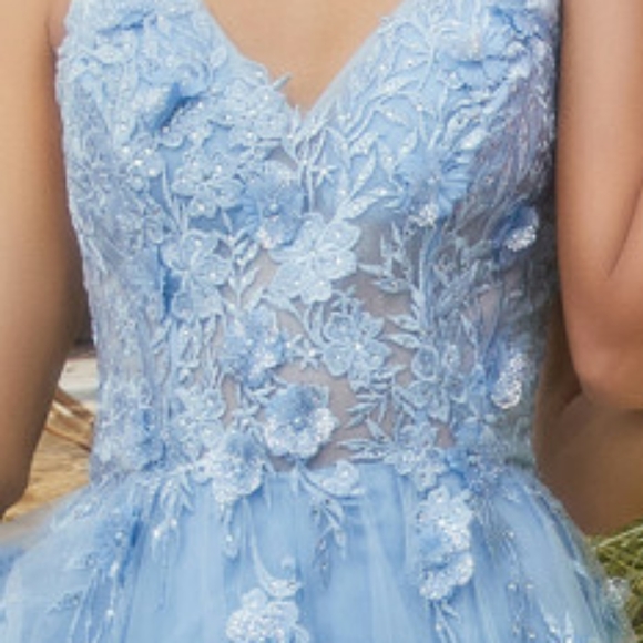 Designer Yellow,lilac,blue long beaded floral lace embroidered gown - Picture 2 of 8